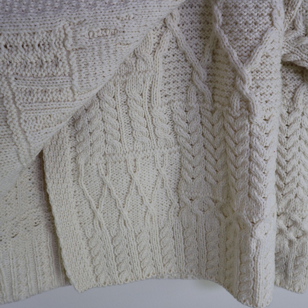 Aran Woollen Mills Merino Wool Cable Knit Wrap Cardigan S Cream Irish Sweater - Picture 6 of 11